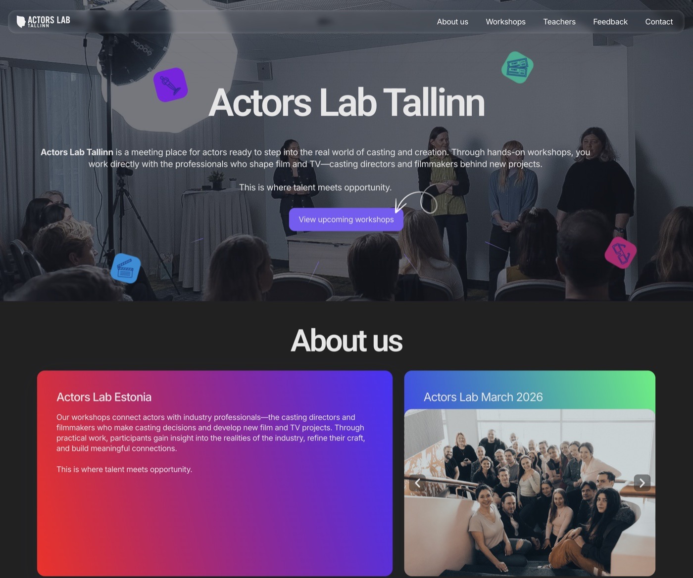 Tööd 13 Actors Lab Tallinn näitlejate töötubade veebileht
