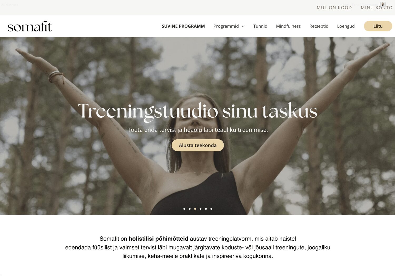 Somafit koduleht - tellimuspõhine treeningplatvorm naistele