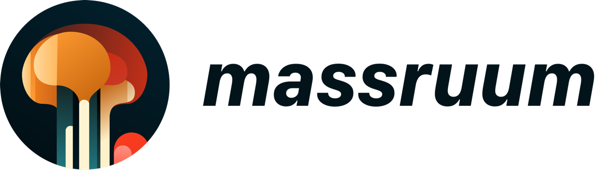 Logo 1 Massruumi põhilogo: seenekujuline märk ja selle kõrval nimi massruum